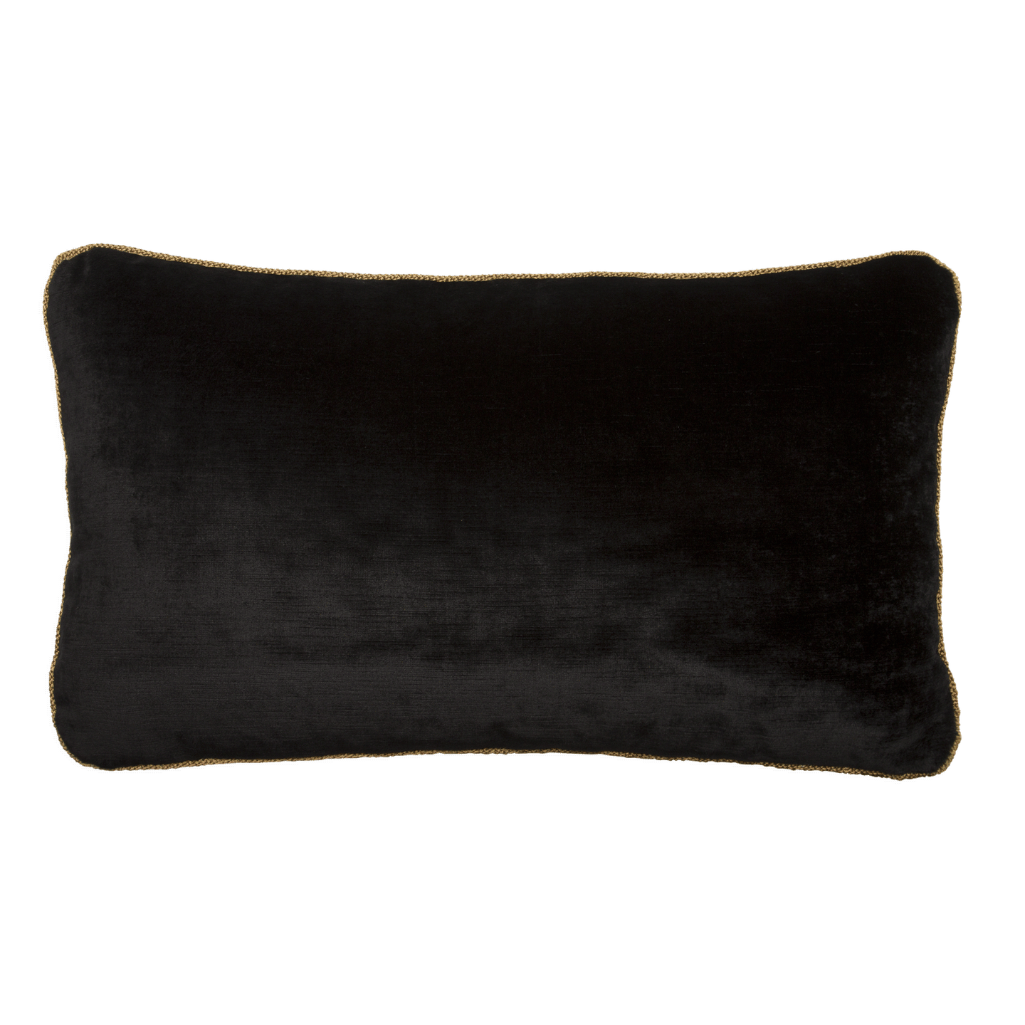 Pillow back in black cotton/viscose velvet with gold braided cord trim or natural Irish linen with self-welt finishing.