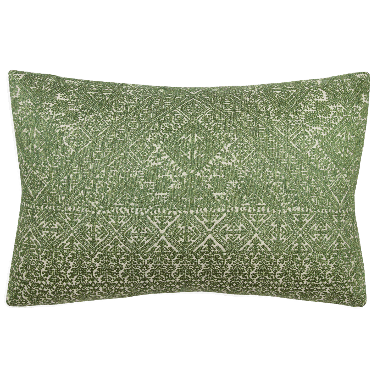 Pillow in a rich emerald green with Moroccan-inspired Fez weave, made with viscose, cotton, and flax; double-sided.