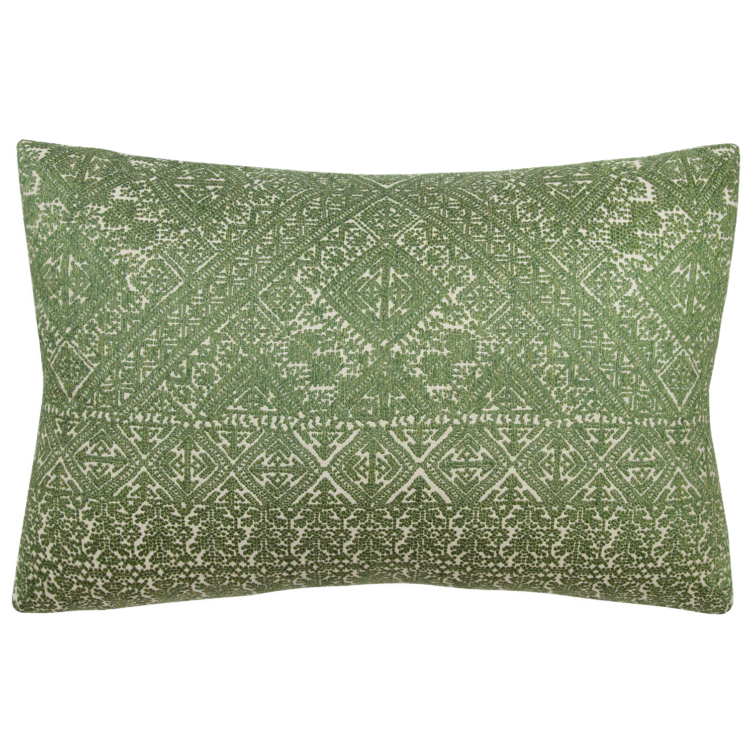 Pillow in a rich emerald green with Moroccan-inspired Fez weave, made with viscose, cotton, and flax; double-sided.
