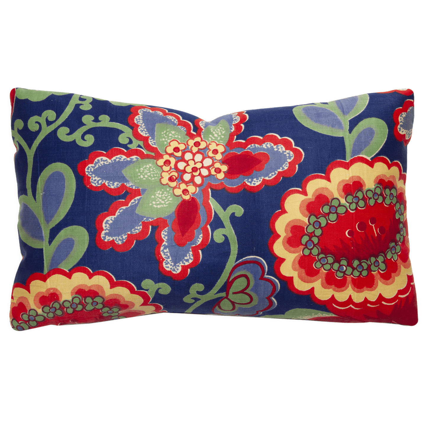 Russian printed cotton back, on Nina Wildflower Blue ikat pillow 10x16 size.