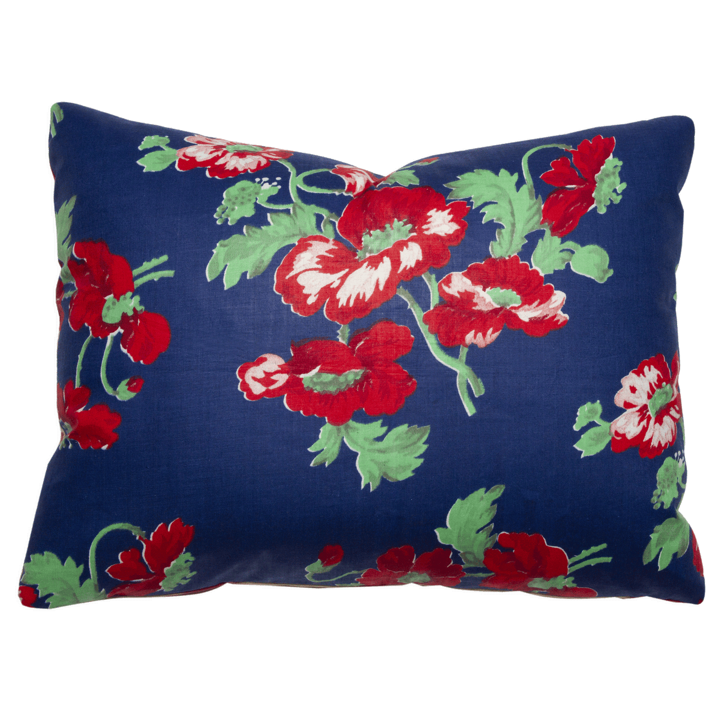 Regi Red Poppy and Cobalt pillow with handwoven ikat fabric, reversible, 20x20 inches, vintage Russian fabric back.