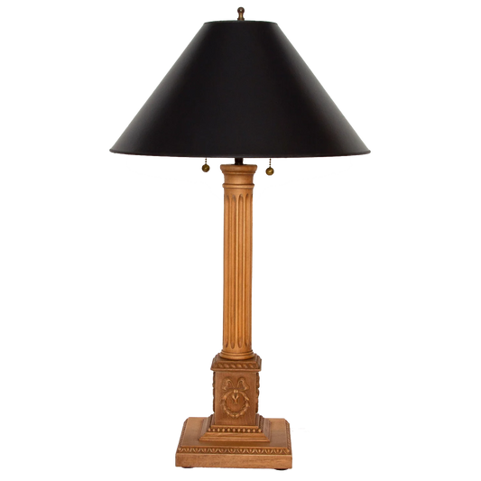 French Hand-Carved Wooden Lamp