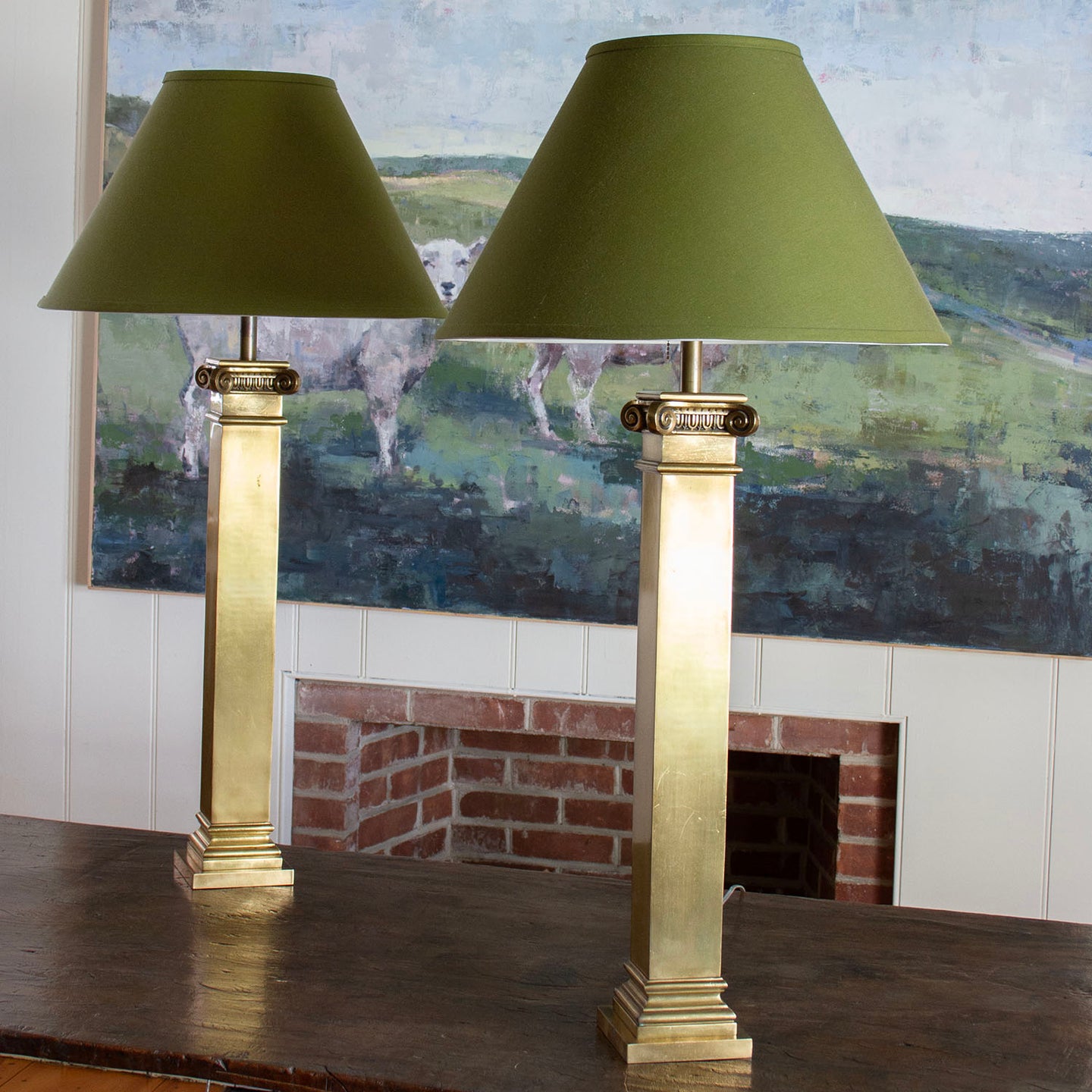 Pair of Brass Ionic Columnar Lamps