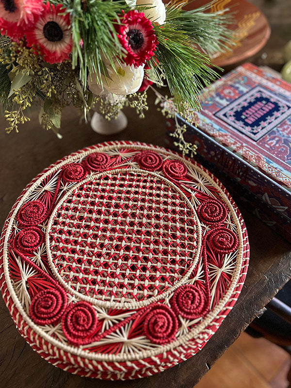 Red Circular Woven Placemat