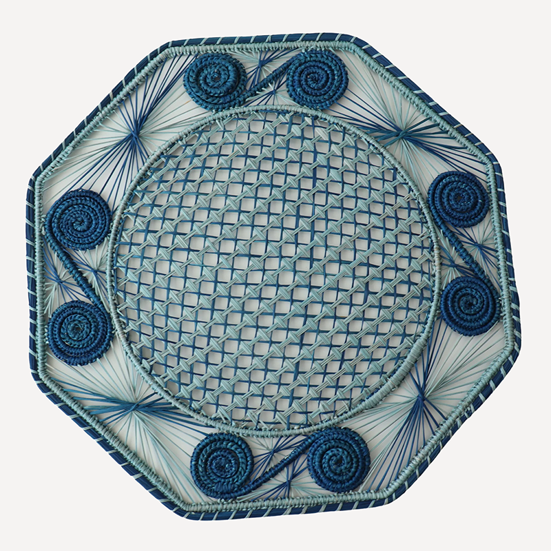 Octagonal Sky Blue and Navy Woven Placemats