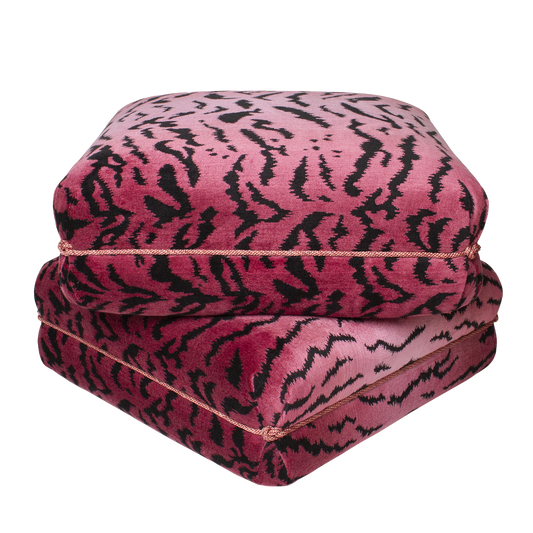 Turkish Ottoman in Pink Tiger Velvet