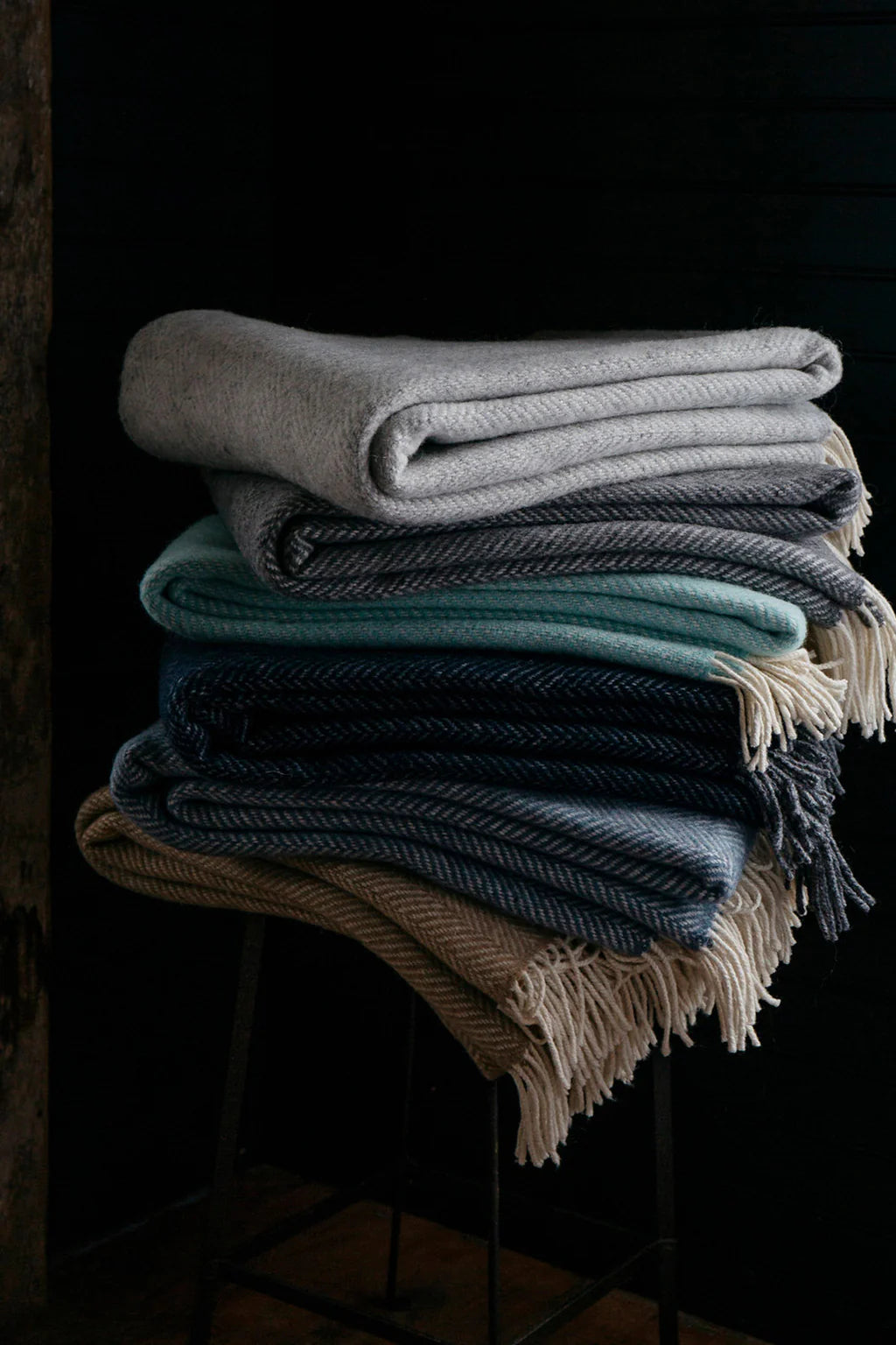 Evangeline Herringbone & Cashmere Throws in Twilight
