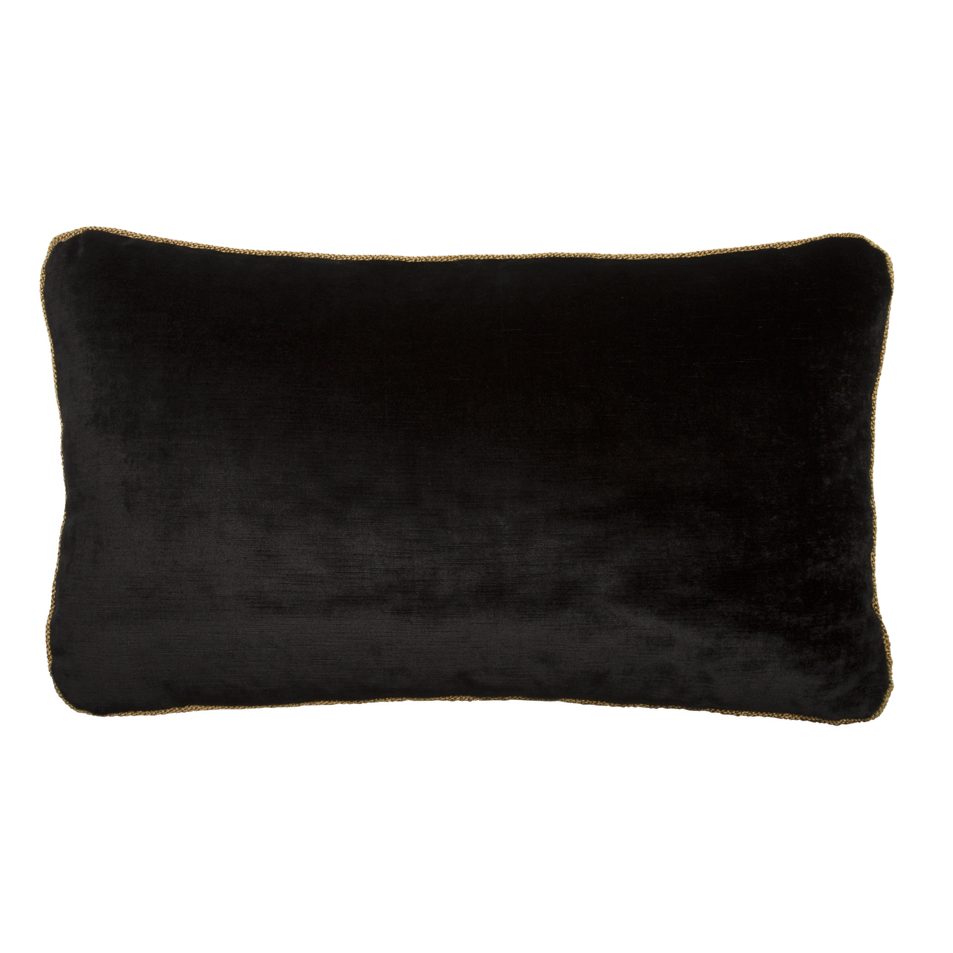 Pillow back in black cotton/viscose velvet with gold braided cord trim or natural Irish linen with self-welt finishing.