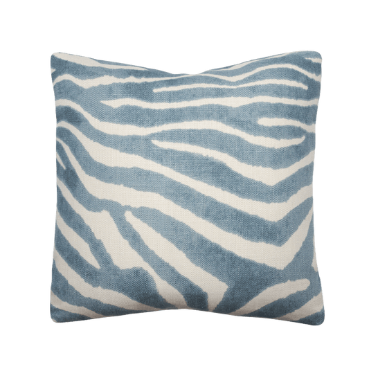 Elegant teal zebra print on 100% Italian linen, featuring a bold, geometric design with knife-edge finishing.