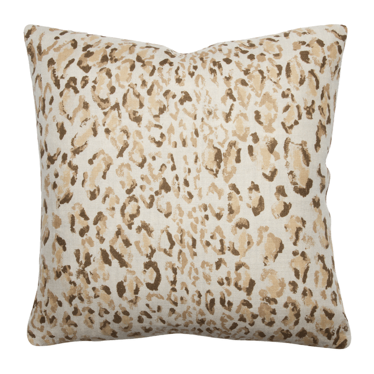 Playful and elegant leopard print pillow in crème tones by Rose Cumming, made from 100% linen with knife-edge finishing.