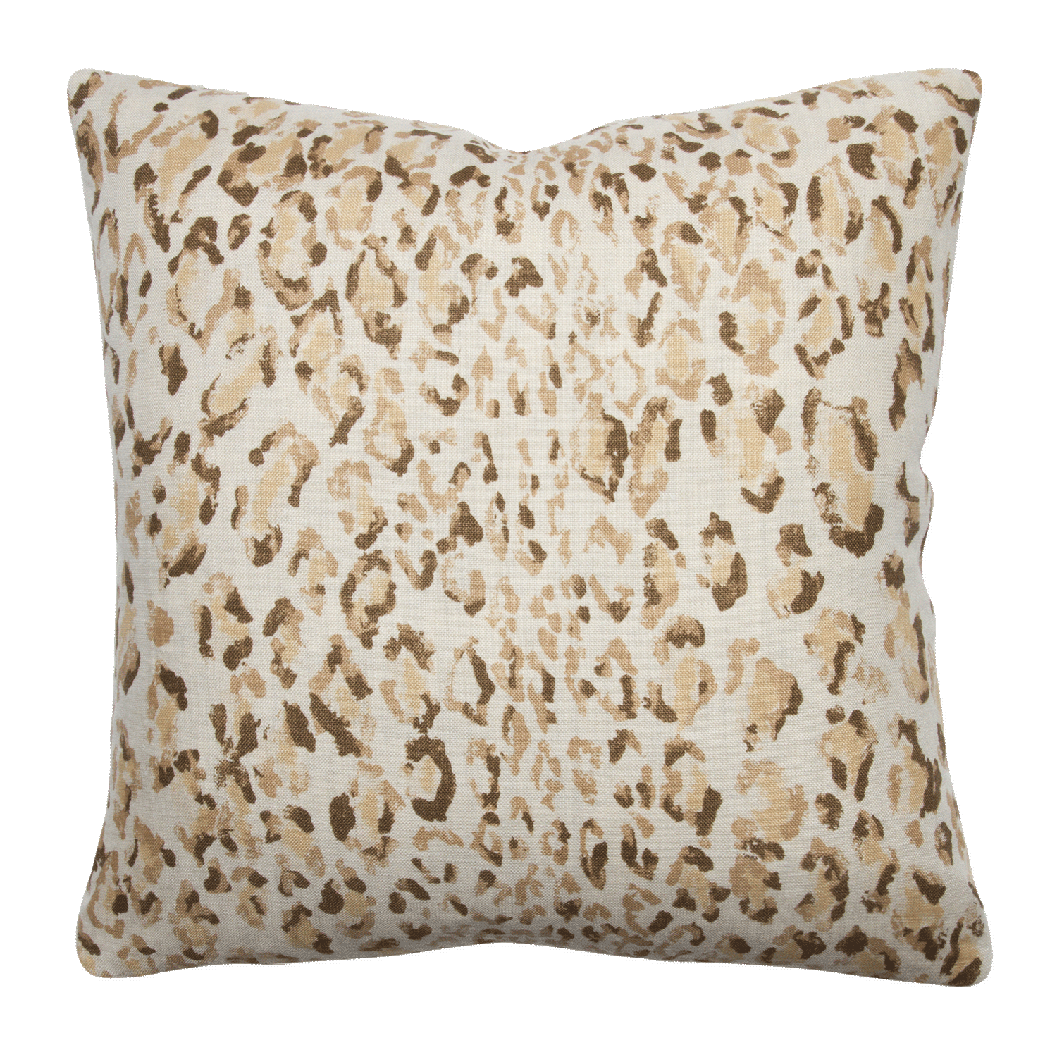 Playful and elegant leopard print pillow in crème tones by Rose Cumming, made from 100% linen with knife-edge finishing.