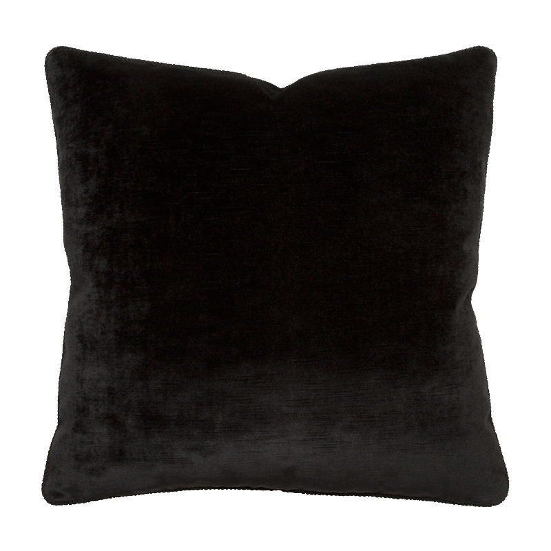 Back of the pillow in black viscose/cotton velvet, offering a rich texture with an elegant finish.