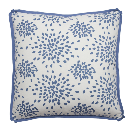 Light blue “Fireworks” design by Albert Hadley on cotton twill pillow with butterfly flange, and invisible zipper.