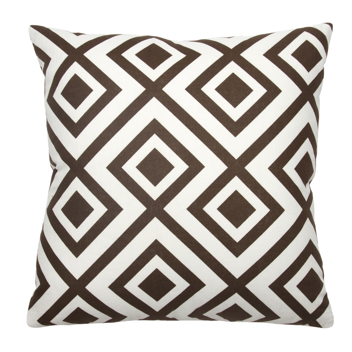 La Fiorentina geometric pillow in brown on 100% linen with knife-edge finishing. Design adapted from David Hicks, 1966.