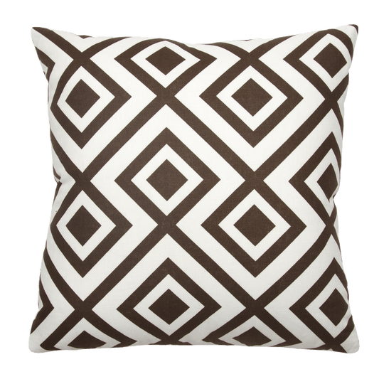 La Fiorentina geometric pillow in brown on 100% linen with knife-edge finishing. Design adapted from David Hicks, 1966.