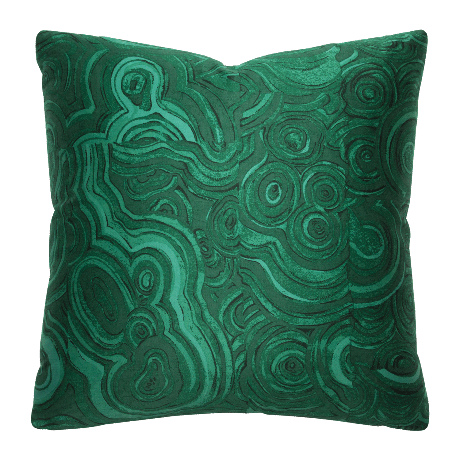 Vibrant emerald green Gemstone pattern by Tony Duquette, with intricate malachite-inspired swirls on both sides.