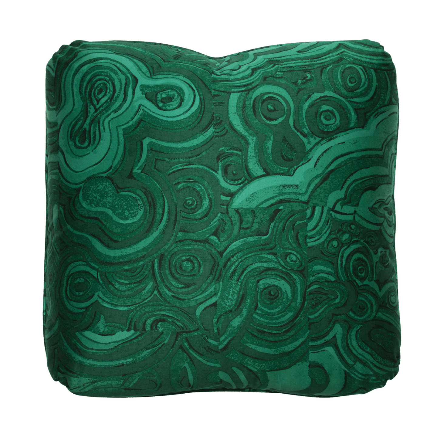 Vibrant emerald green Gemstone pattern by Tony Duquette, with intricate malachite-inspired swirls on both sides.