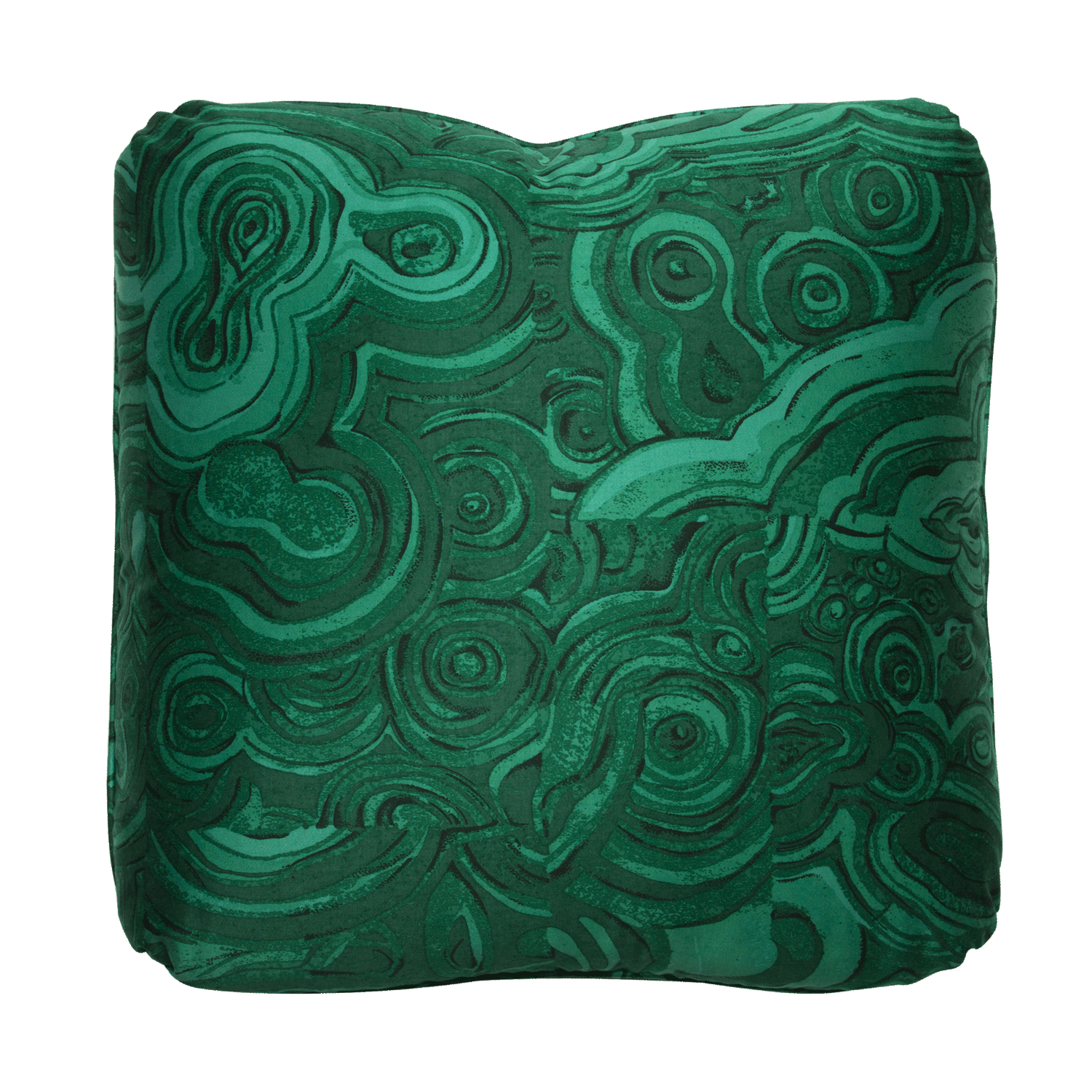 Vibrant emerald green Gemstone pattern by Tony Duquette, with intricate malachite-inspired swirls on both sides.