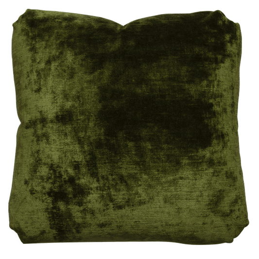 Double-sided pillow in high pile, crushed bay leaf velvet with blind seams and tailored Turkish corner detailing.