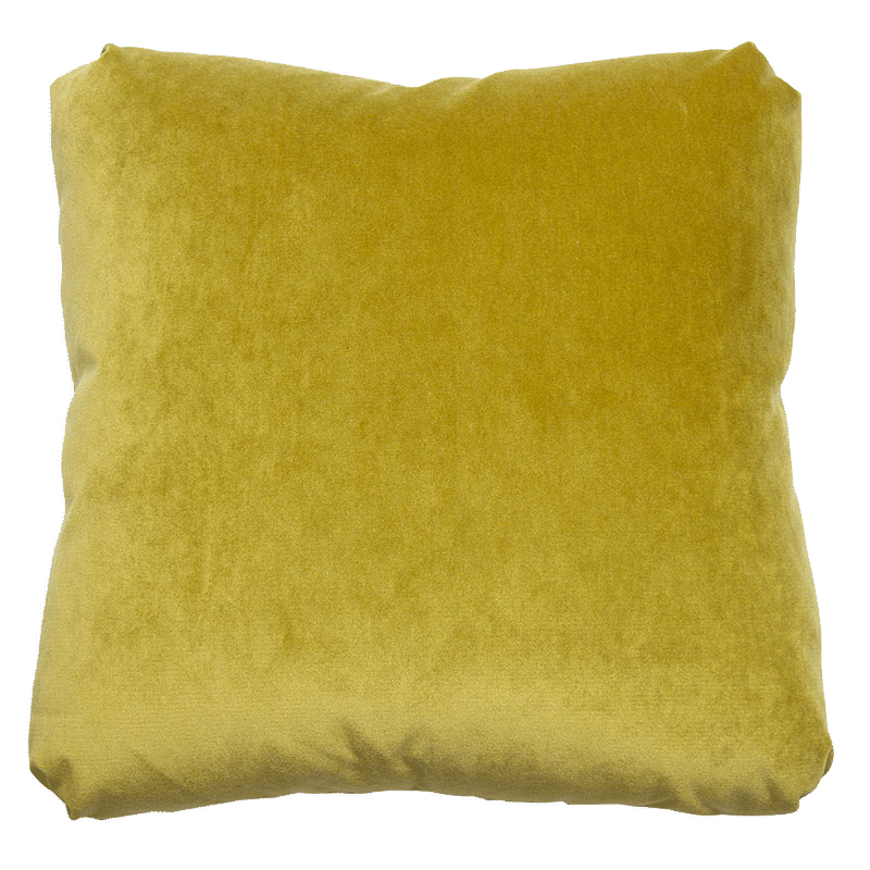 Double-sided pillow in kiwi-colored cotton/polyester velvet with blind seams and tailored Turkish corner detailing.