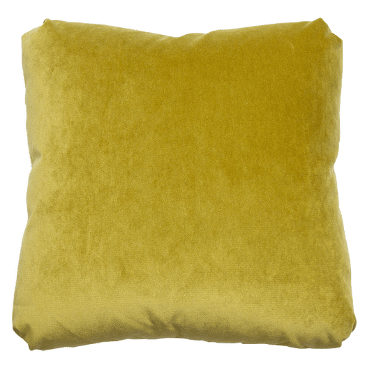 Double-sided pillow in kiwi-colored cotton/polyester velvet with blind seams and tailored Turkish corner detailing.