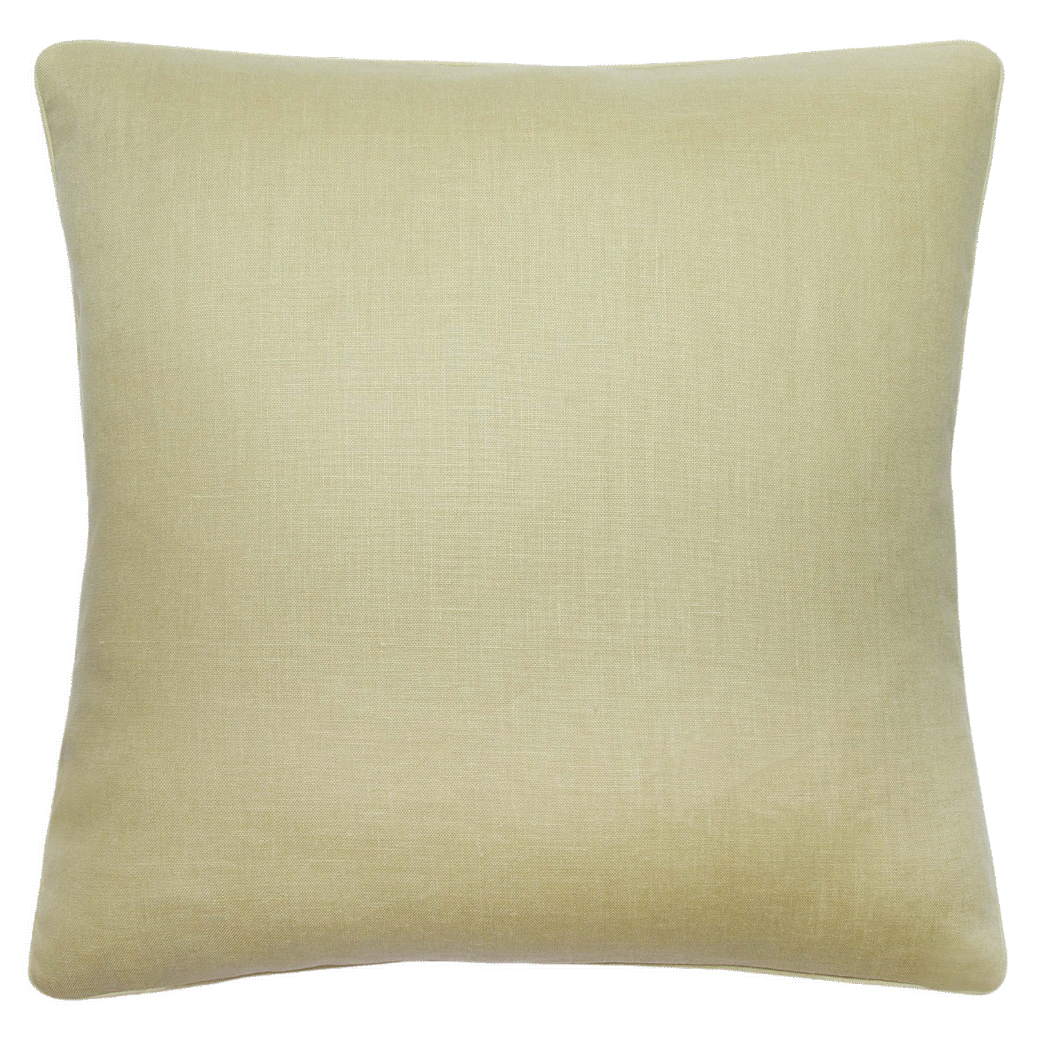 100% linen back, trimmed with self-welt on lime dot print pillow with saffron and lime embroidered dashes, 20” x 20”, 