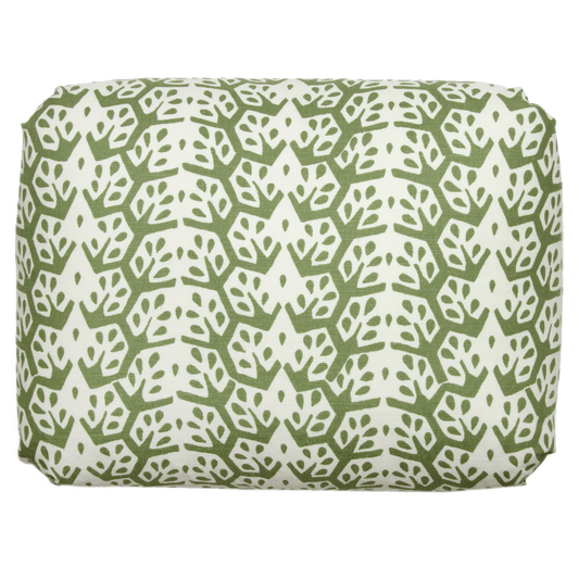 Green Cecil Stripe pillow, 14” x 18”, double-sided, blind seams, Turkish corners, and 80% down insert.