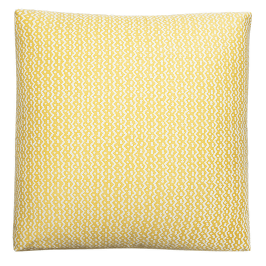 Fortuny Tapa yellow and white pillow, 20” x 20”, double-sided cotton with Turkish corners and hidden zipper.