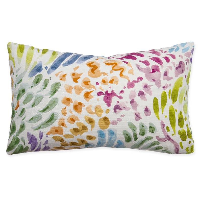 Clarence House Sole pillow with watercolor strokes and abstract trees on stain-resistant polyester, size 10 x 16 inches.