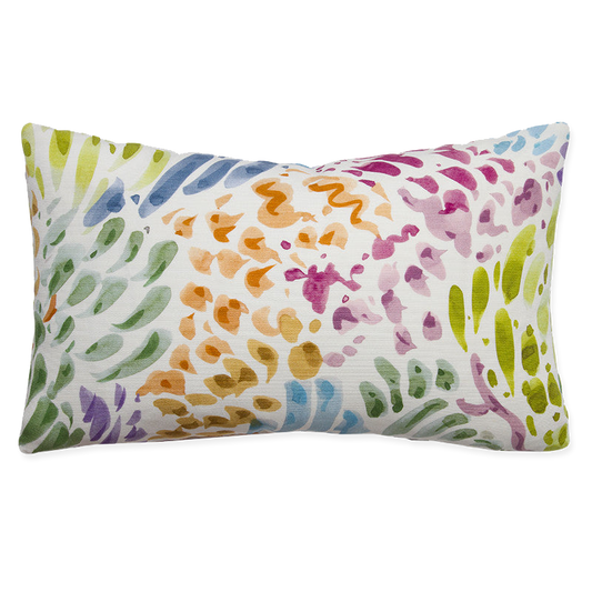 Clarence House Sole pillow with watercolor strokes and abstract trees on stain-resistant polyester, size 10 x 16 inches.