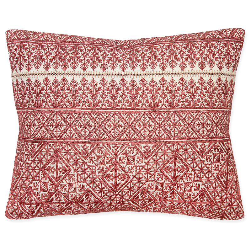 Blush embroidered Moroccan Fez pillow on cotton, 10” x 16”, 14” x 17”, or 17” x 25”, with Belgian linen back.