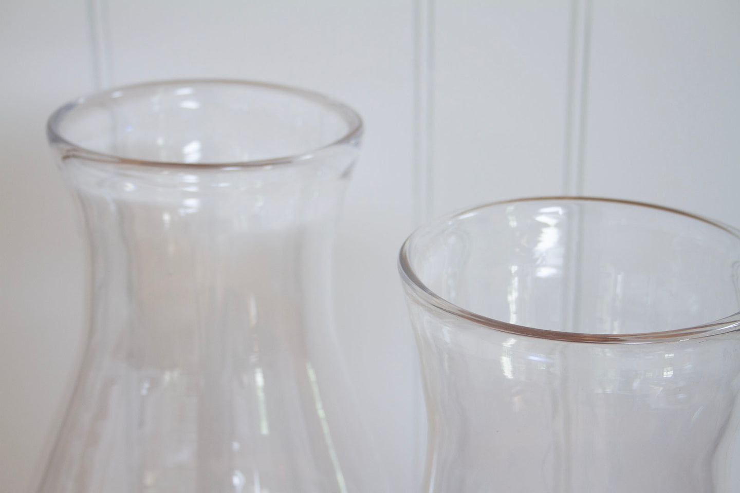 Hand-Blown Glass Hurricanes with Brass Candlesticks