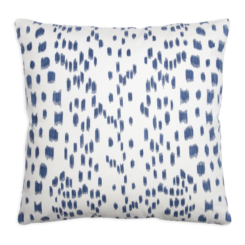 Les Touches abstract animal print pillow in deep indigo on white cotton with knife-edge.