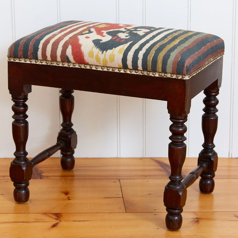 Antique Stool Upholstered in Pierre Frey's Caracus