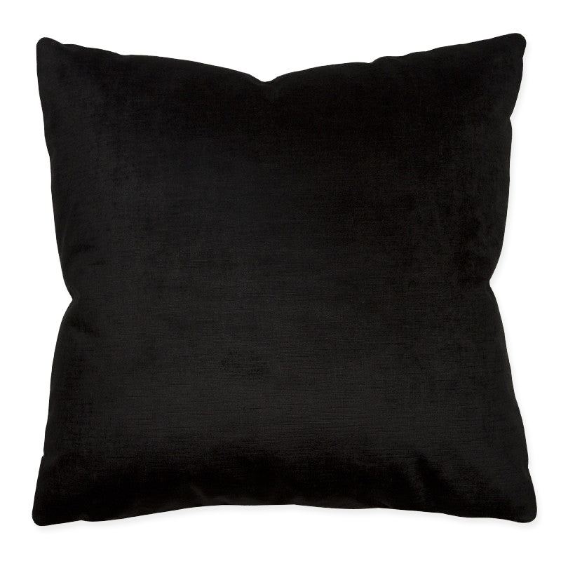 Backside of the pillow showcasing black viscose/cotton velvet with knife-edge finishing and an invisible zipper.