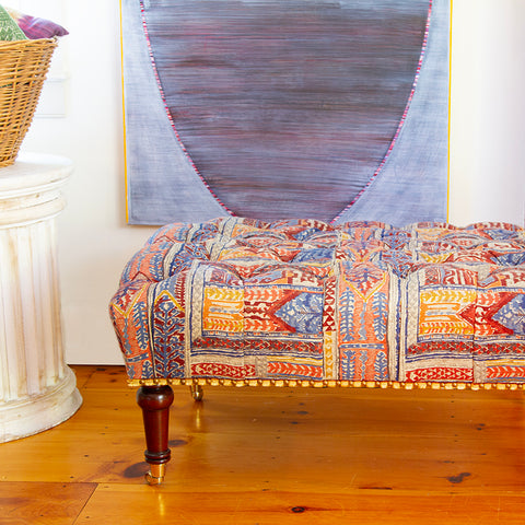 Tufted Ottoman in Clarence House Fabric
