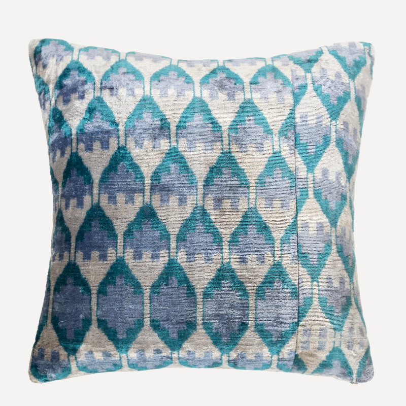 Mushroom Violet and Teal Silk Velvet Ikat