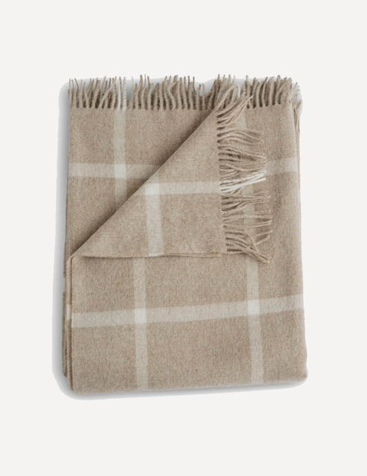 Evangeline Patterned Merino Throw in Oatmeal Windowpane