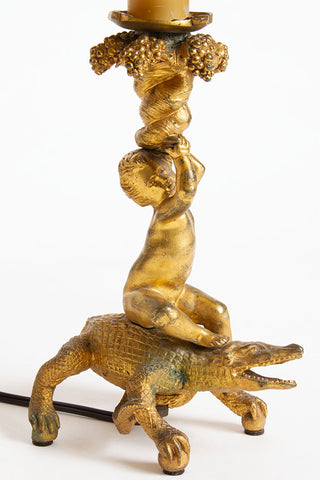 Bronze Cherub and Crocodile Lamp