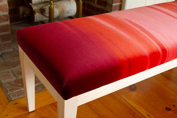 Maple Bench Upholstered in Metaphores Lagune Carmen Ombre Velvet