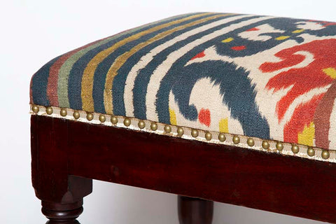 Antique Stool Upholstered in Pierre Frey's Caracus