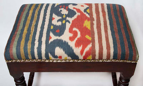 Antique Stool Upholstered in Pierre Frey's Caracus