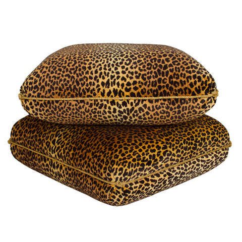 Turkish Ottoman in Leopard Velvet with Knotted Trim